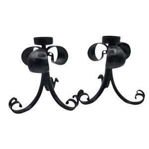 Vintage Wrought Iron Black Metal Brutalist Candle Holders